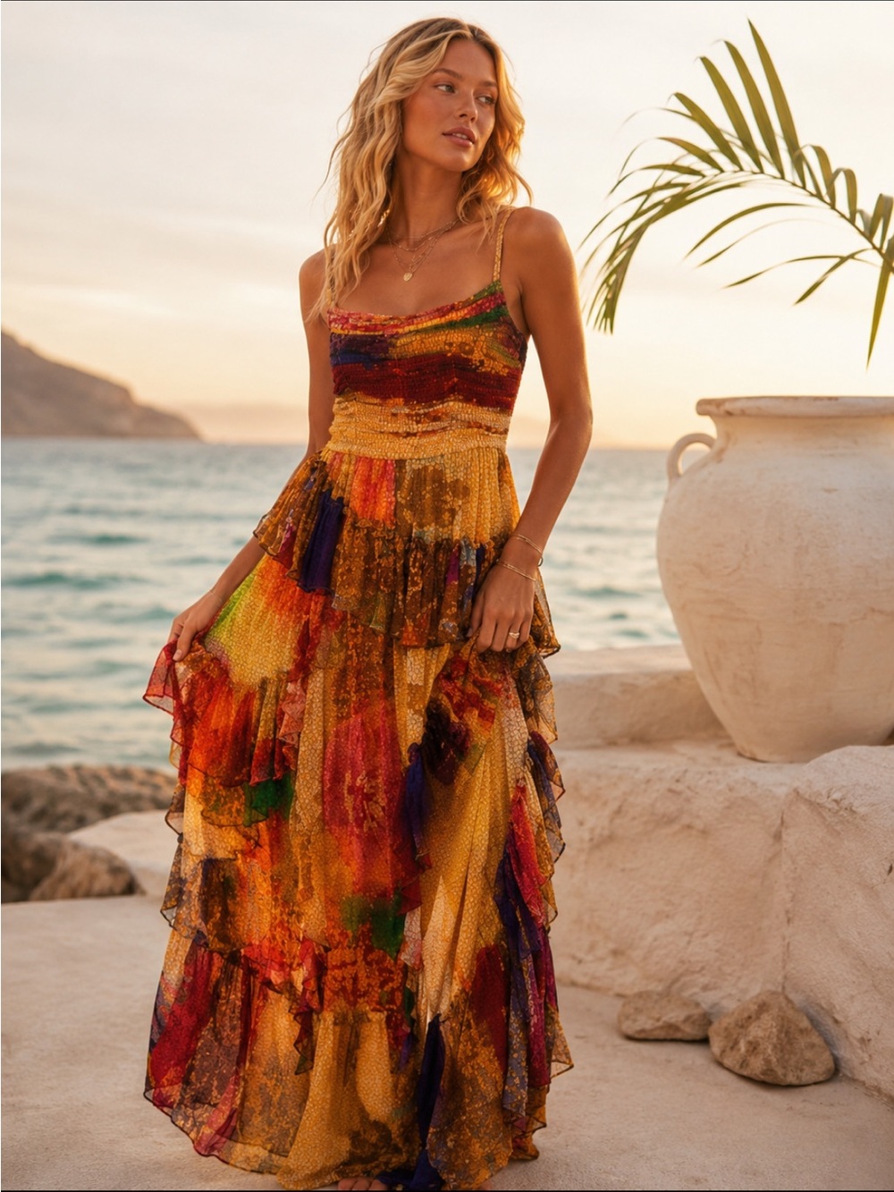 Siddhartha Bansal Paradise Chiffon Maxi Dress Size Medium 36737